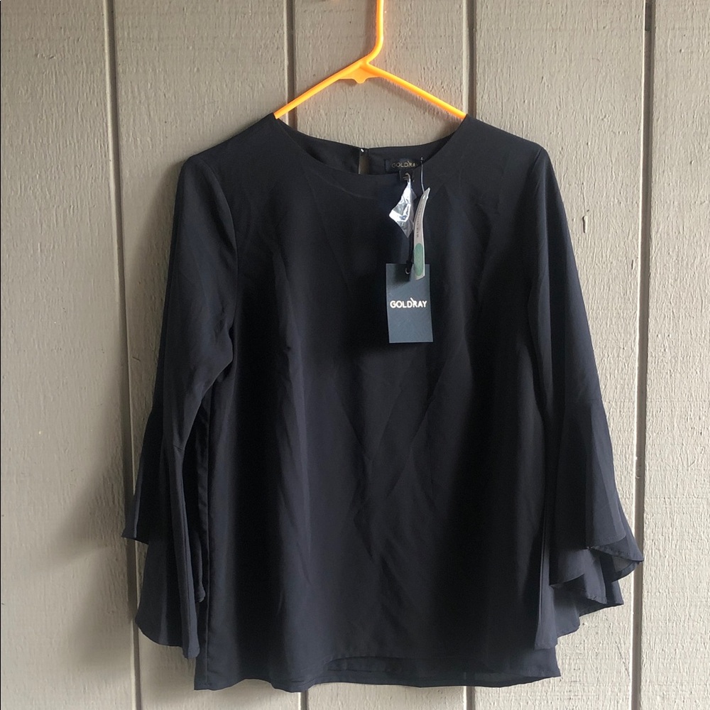 Goldray Nellin Flounce Sleeve Blouse Black
